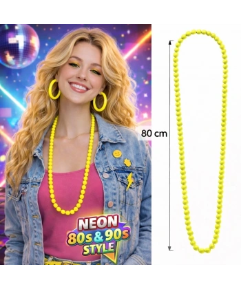 Neon Sarı Boncuk Kolye 80 Cm – Retro 80’ler 90’lar Parti Aksesuarı