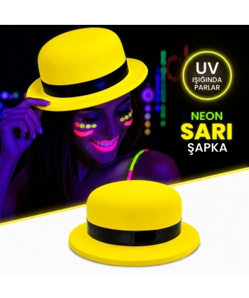 Neon Sarı Uv Parti Şapkası Plastik