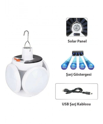 P-038 Solar Güneş Enerji Ve Usb Sarjli 5 Kanatlı