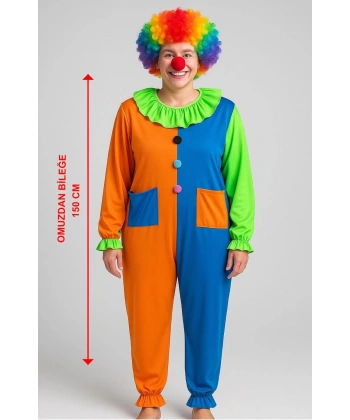 Palyaço Kostüm Seti 150 Cm (peruk + Burun + Kostüm)