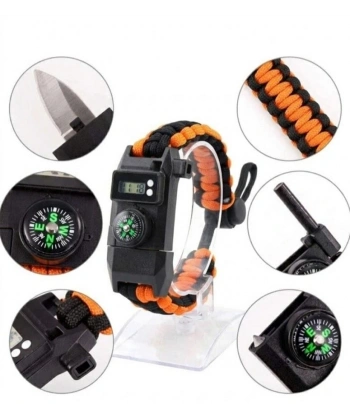 Paracord Dijital Saat Düdük Hayatta Kalma Turuncu Kamp Bilekliği