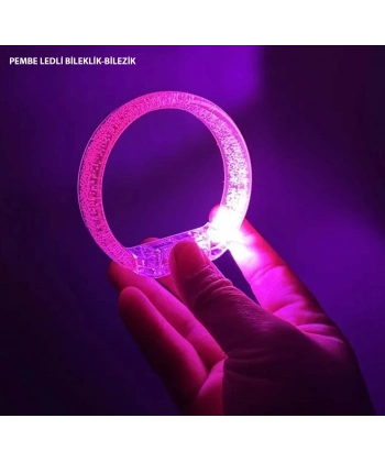 Pembe Led Işıklı Baskı Yapılabilen Pilli Bileklik Bilezik 1,5 Cm Genişlik