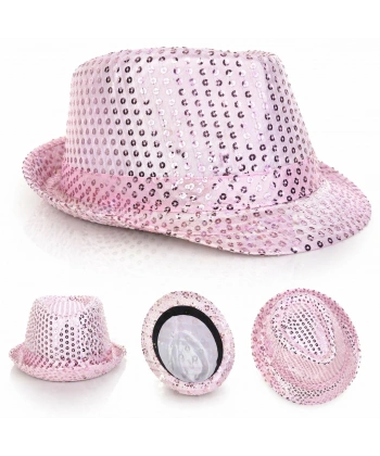 Pembe Payetli Disco Parti Şapkası Yetişkin Işıltılı Fötr Model