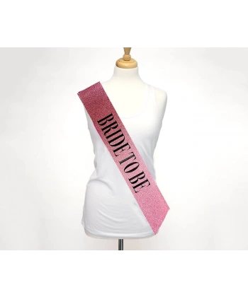 Pembe Üzeri Siyah Büyük Bride To Be Yazılı Simli Işıltılı Kuşak Kemer 10 Cm Genişlik