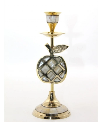 Pirinç Sedefli Tekli Şamdan 1636