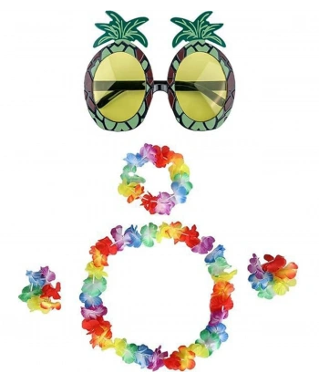Renkli Ananas Gözlük, Taç, Kolye Ve Bileklik Seti