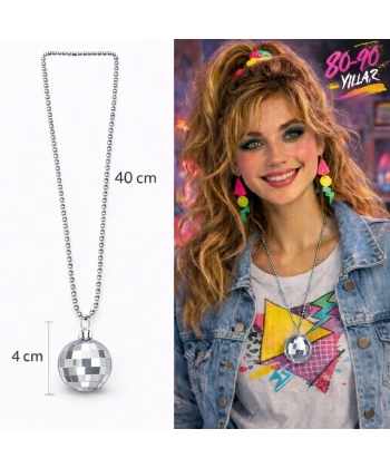 Retro Disko Topu Şekilli 8039ler 9039lar Gümüş Renk Plastik Kolye