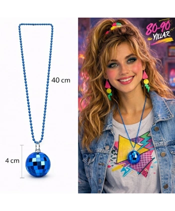Retro Disko Topu Şekilli 8039ler 9039lar Mavi Renk Plastik Kolye