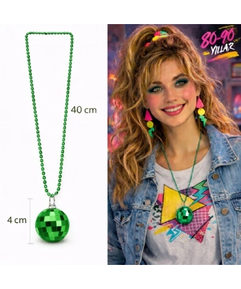 Retro Disko Topu Şekilli 8039ler 9039lar Yeşil Renk Plastik Kolye