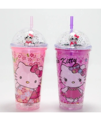 Sevimli Hello Kitty Işıklı Pipetli Boncuklu Suluk & Bardak 400 Ml  Alk4706