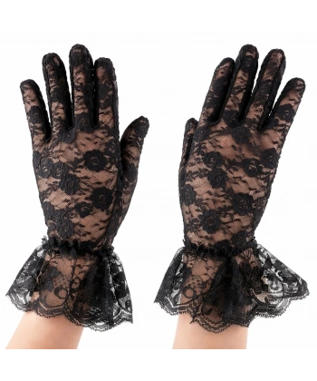 Siyah Güpürlü Dantel Eldiven Kısa – Vintage Zarif Kadın Eldiveni