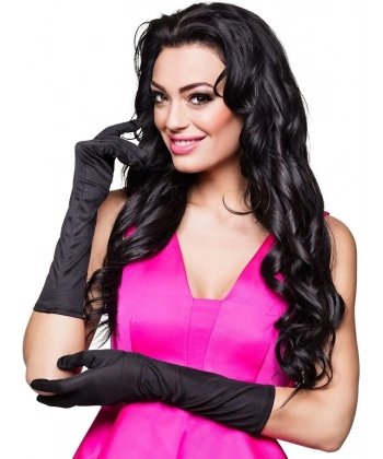 Siyah Renk Likralı Dirseğe Kadar Uzun Kumaş Eldiven 40 Cm