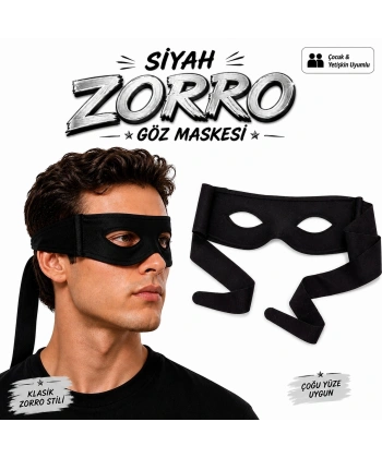 Siyah Zorro Göz Maskesi – Bağlamalı Parti Ve Kostüm Aksesuarı
