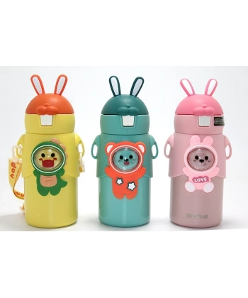 Tavşan Kulaklı Sevimli Ayı Figürlü Çelik Termos Alk4635