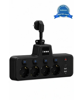 Termal Akım Korumalı 4’lü Duvar Tipi Priz 2x Usb 2x Type-c Çıkışlı Grup Priz Çoğaltıcı Siyah (2500w)