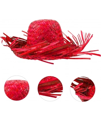 Tropikal Parti Kırmızı Hasır Hawaii Şapkası 13x36 Cm