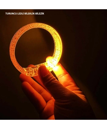 Turuncu Led Işıklı Baskı Yapılabilen Pilli Bileklik Bilezik 1,5 Cm Genişlik