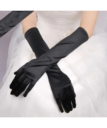 Uzun Boy Ekstra Parlak Saten Eldiven Siyah Renk