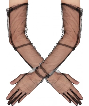 Uzun Boy Likralı Siyah Renk Yetişkin Mega Tül Eldiven 53 Cm