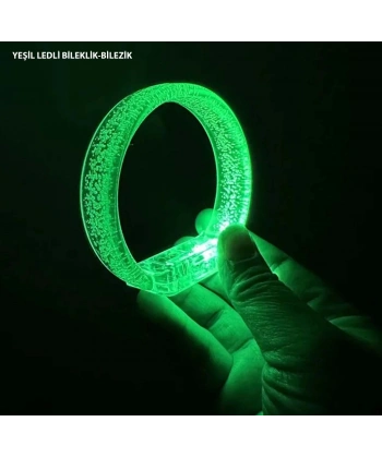 Yeşil Led Işıklı Baskı Yapılabilen Pilli Bileklik Bilezik 1,5 Cm Genişlik