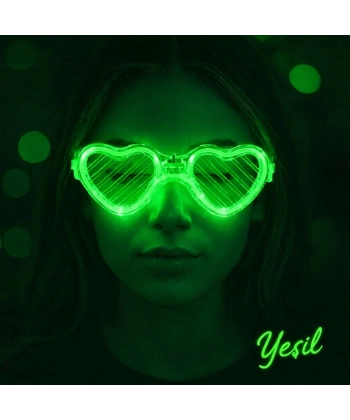 Yeşil Led Işıklı Kalp Gözlük – 3 Modlu Parti  Glow Gözlüğü