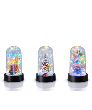 Yılbaşı Temalı Işıklı  Dekoratif Cam Fanus Alk5038