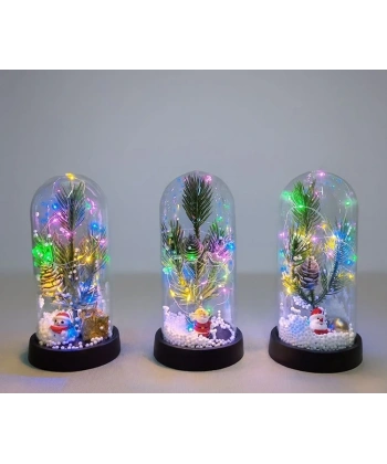 Yılbaşı Temalı Işıklı  Dekoratif Cam Fanus Alk5074