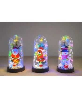 Yılbaşı Temalı Işıklı  Dekoratif Cam Fanus Alk5075