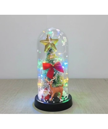 Yılbaşı Temalı Işıklı  Dekoratif Cam Fanus Alk5080