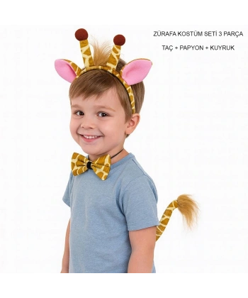 Zürafa Kosümü Aksesuar Seti 3 Lü - Taç Papyon Kuyruk