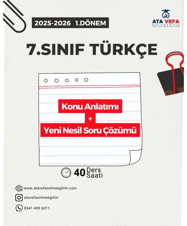7.SINIF 1.Dönem TÜRKÇE Özel VİP 10 Kişilik Sınıf