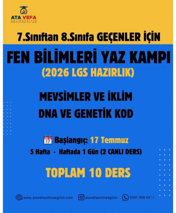 7.Sınıftan 8.Sınıfa Geçenler İçin FEN BİLİMLERİ YAZ KAMPI