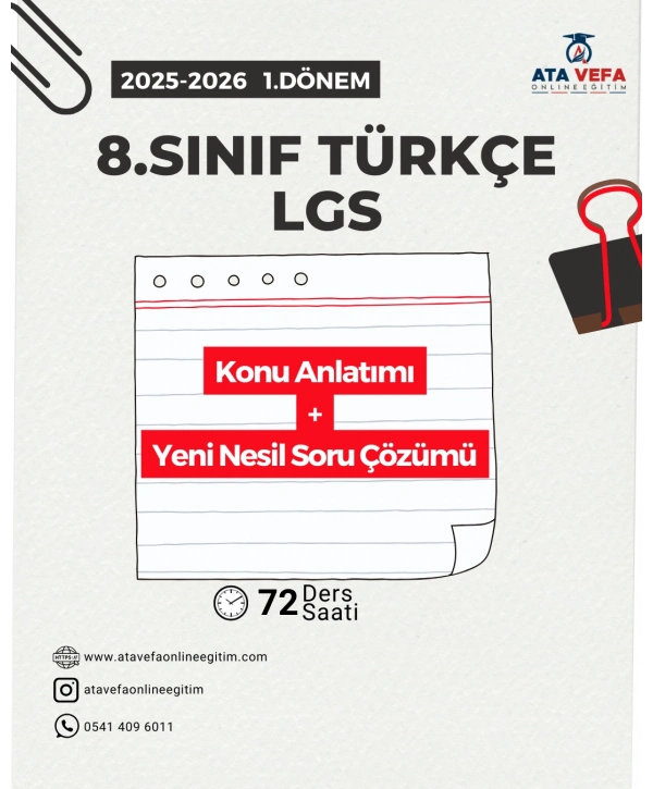 8.SINIF (LGS)1.Dönem TÜRKÇE Özel VİP 10 Kişilik Sınıf