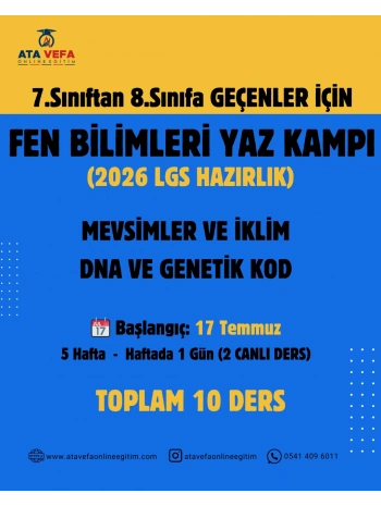 7.Sınıftan 8.Sınıfa Geçenler İçin FEN BİLİMLERİ YAZ KAMPI