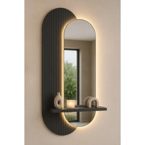 LED Aydınlatmalı Dekoratif Aynalı Dresuar – Raflı MDF Panel
