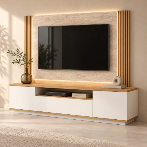 LED Aydınlatmalı Arka Panelli TV Ünitesi
