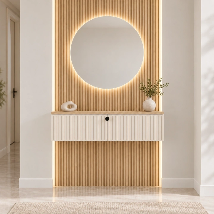 LED Aynalı, Çıtalı Panelli Ayaksız Dresuar