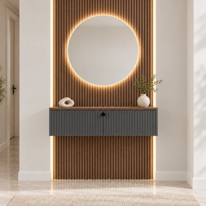 LED Aynalı, Çıtalı Panelli Ayaksız Dresuar
