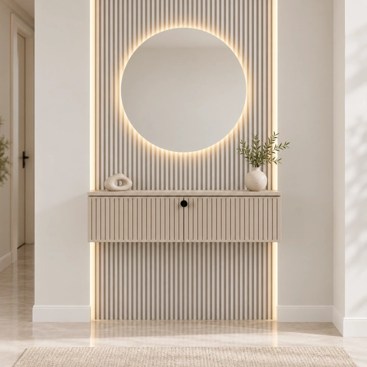 LED Aynalı, Çıtalı Panelli Ayaksız Dresuar
