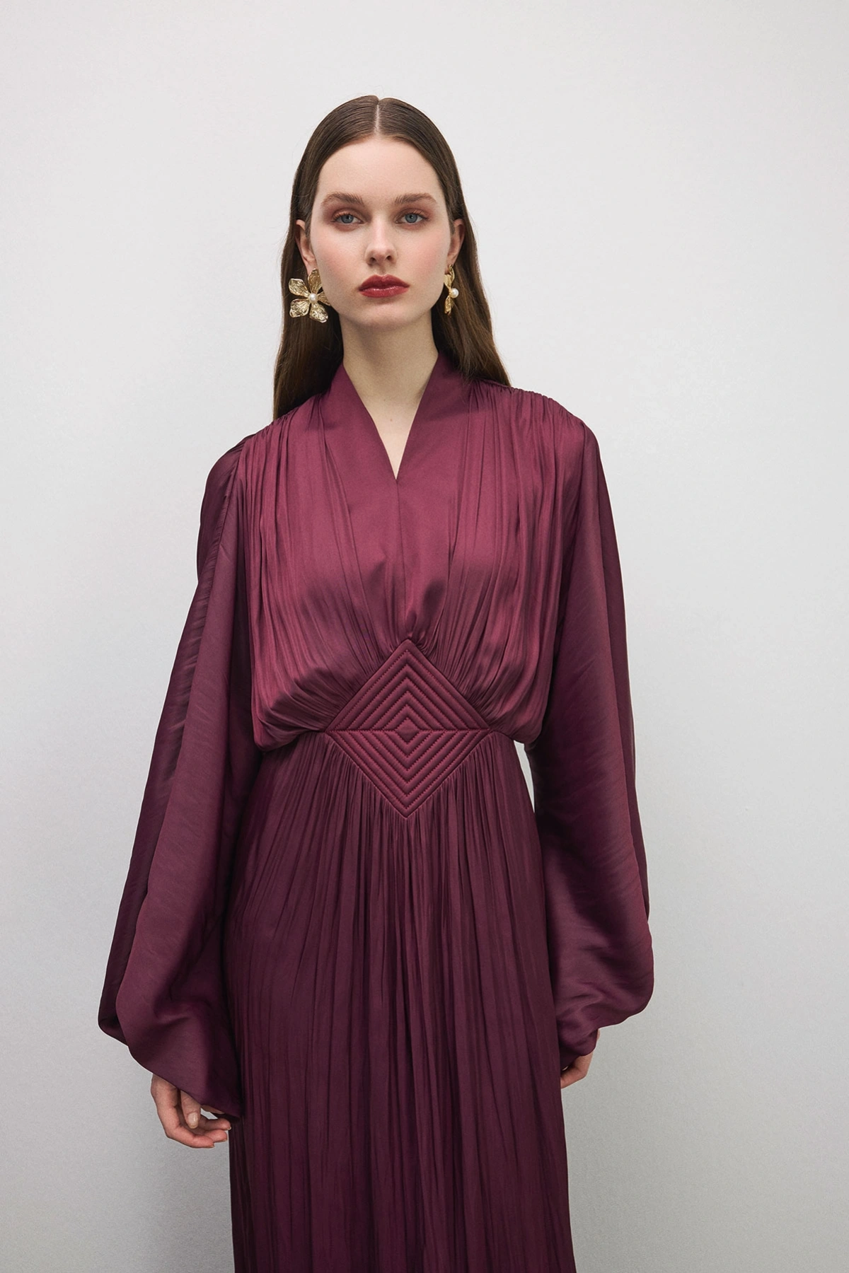 Elen Nakışlı Elbise Mürdüm