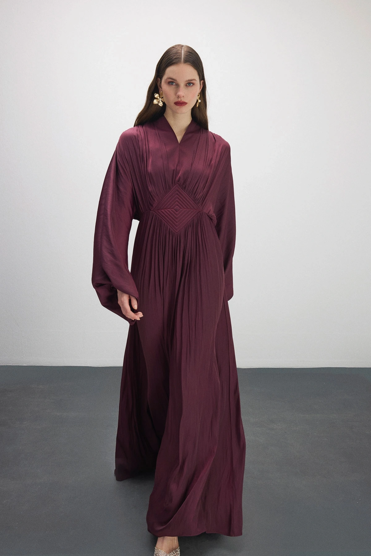 Elen Nakışlı Elbise Mürdüm