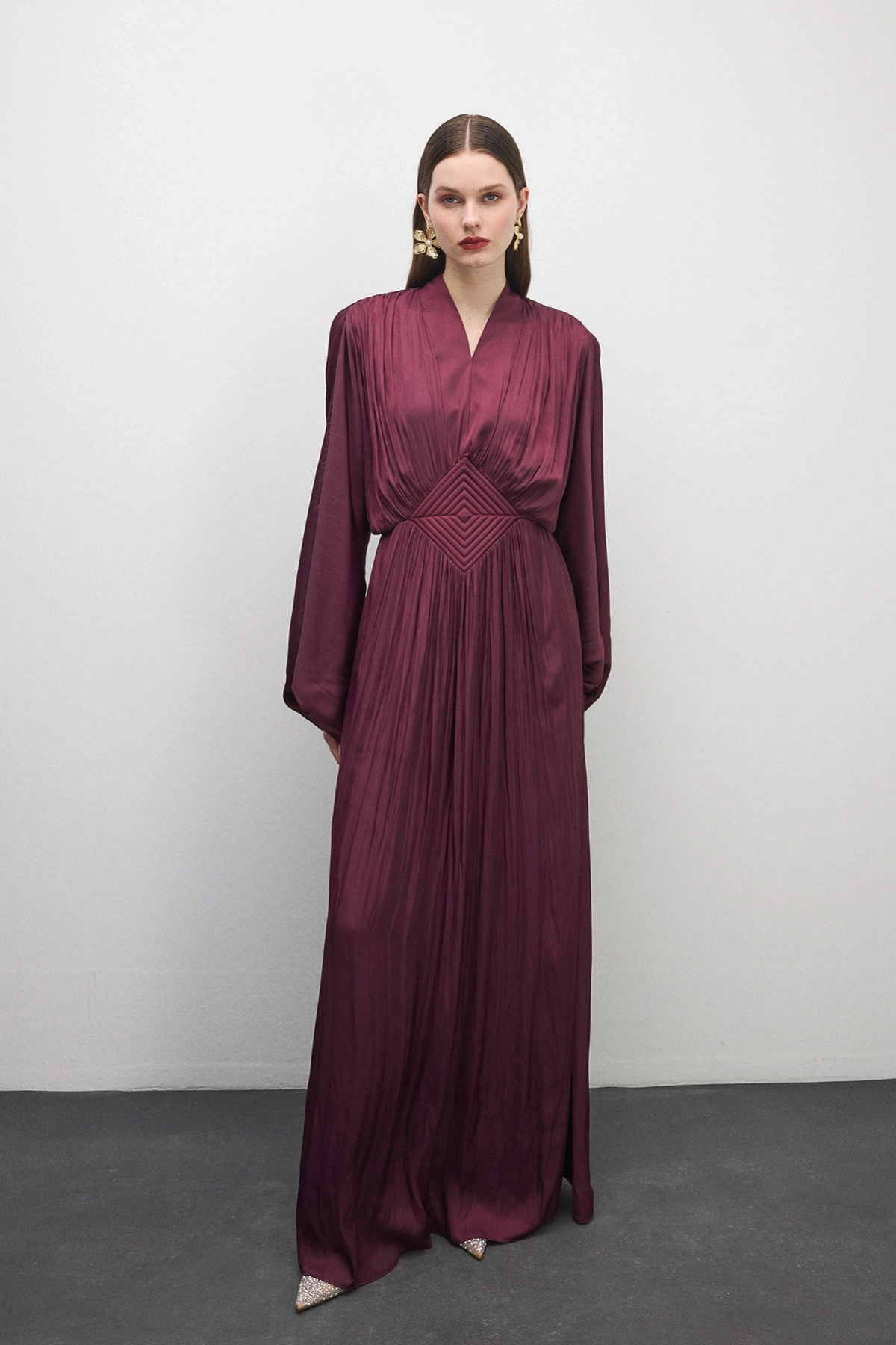 Elen Nakışlı Elbise Mürdüm