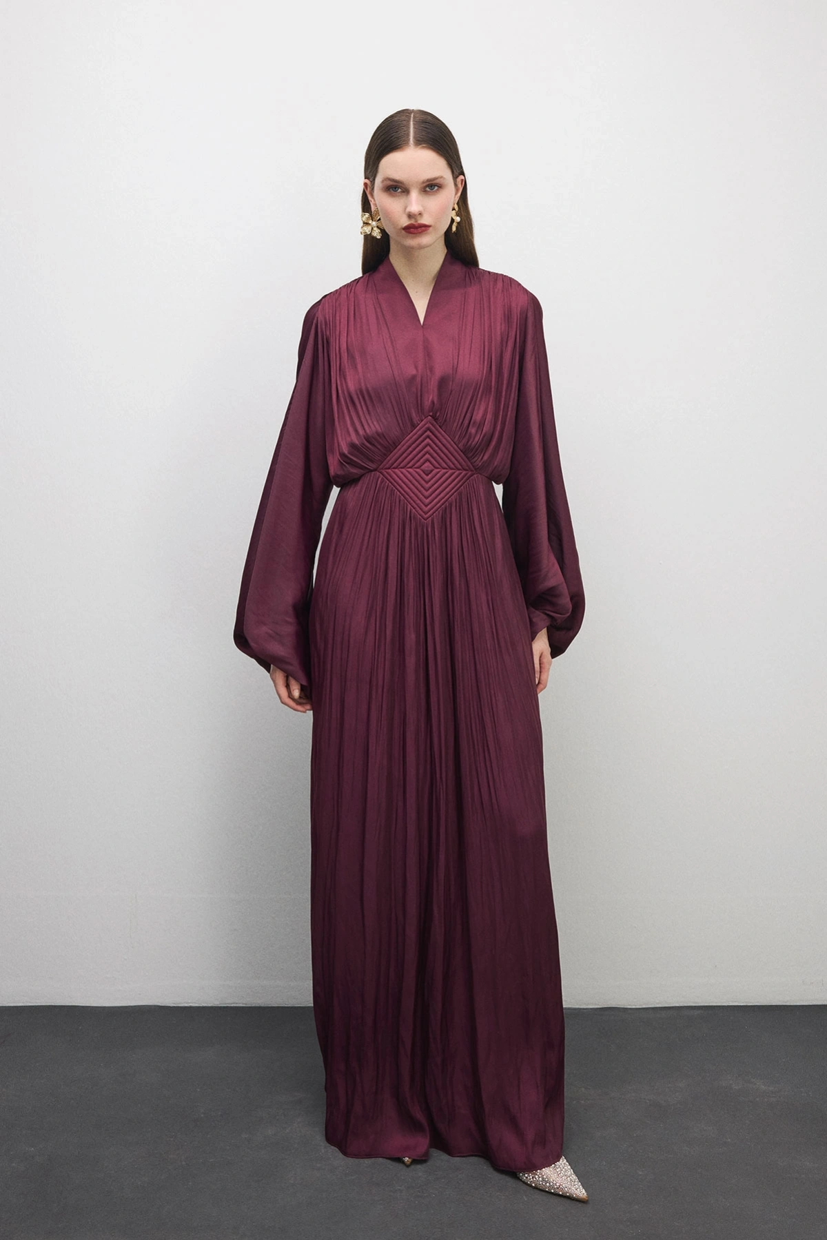 Elen Nakışlı Elbise Mürdüm