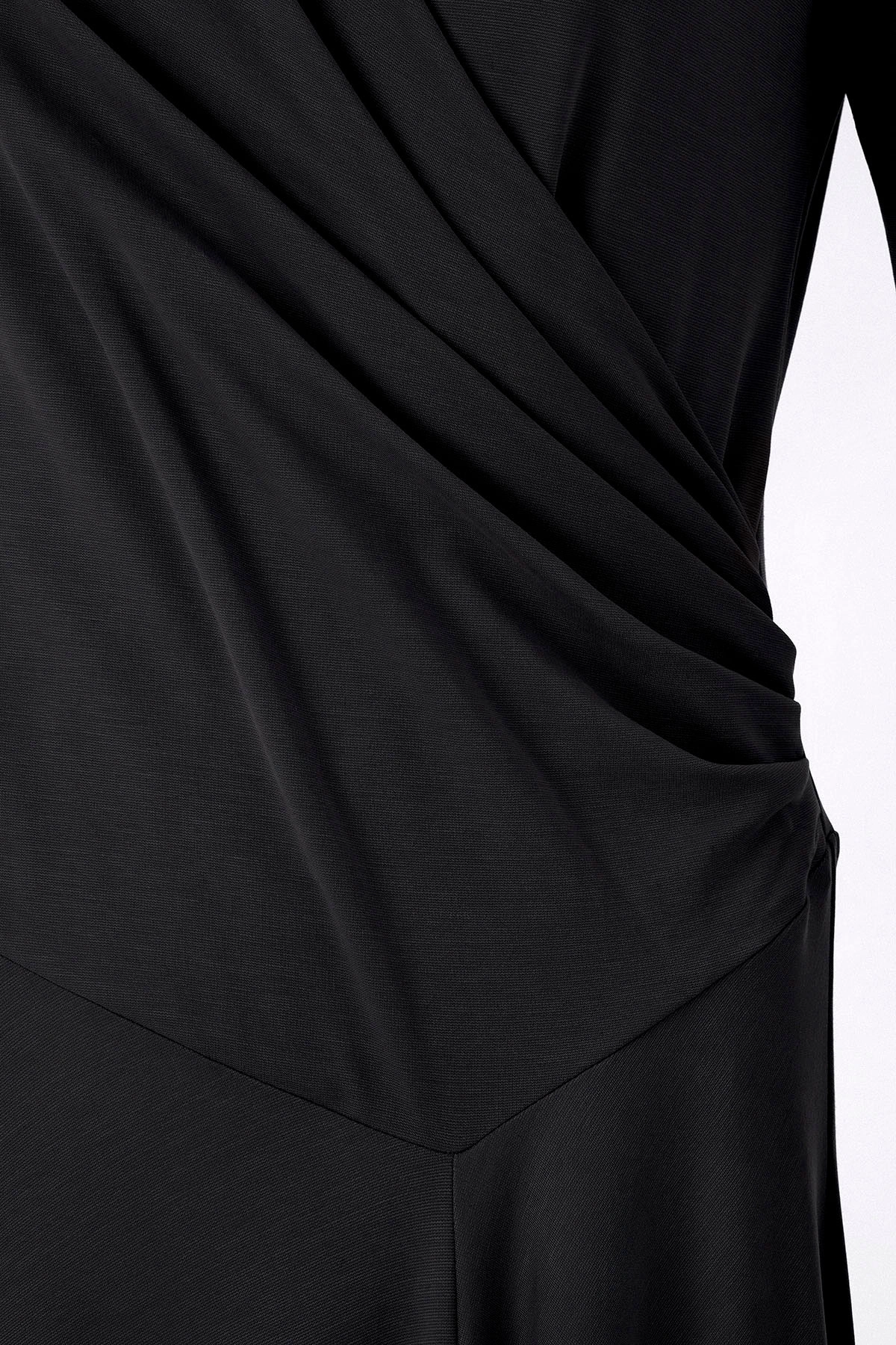 Alen Drapeli V Yaka Elbise Siyah