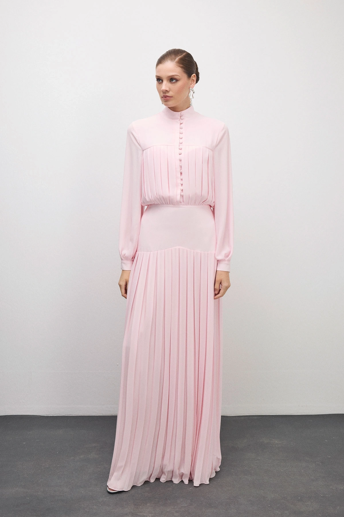 Beheen Pileli Elbise Pudra