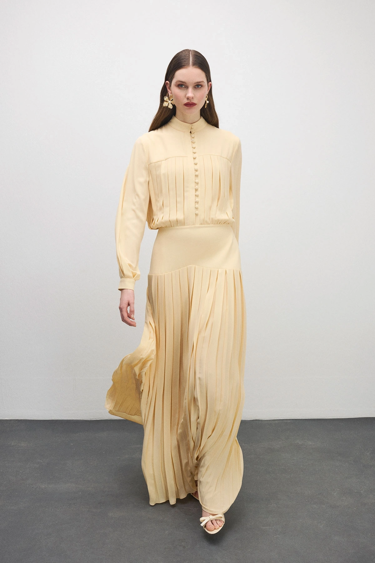 Beheen Pileli Elbise Vanilya