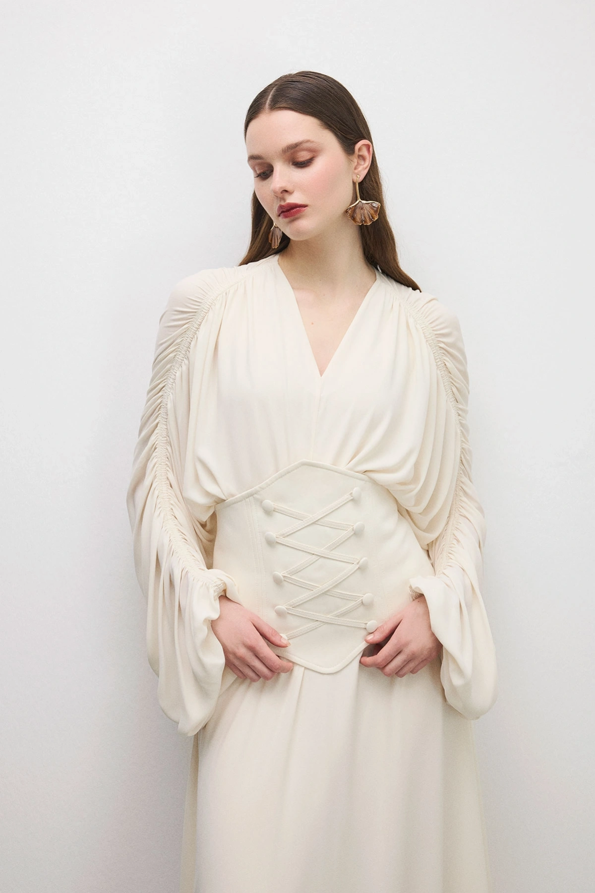 Breeze Drapeli Elbise Bej