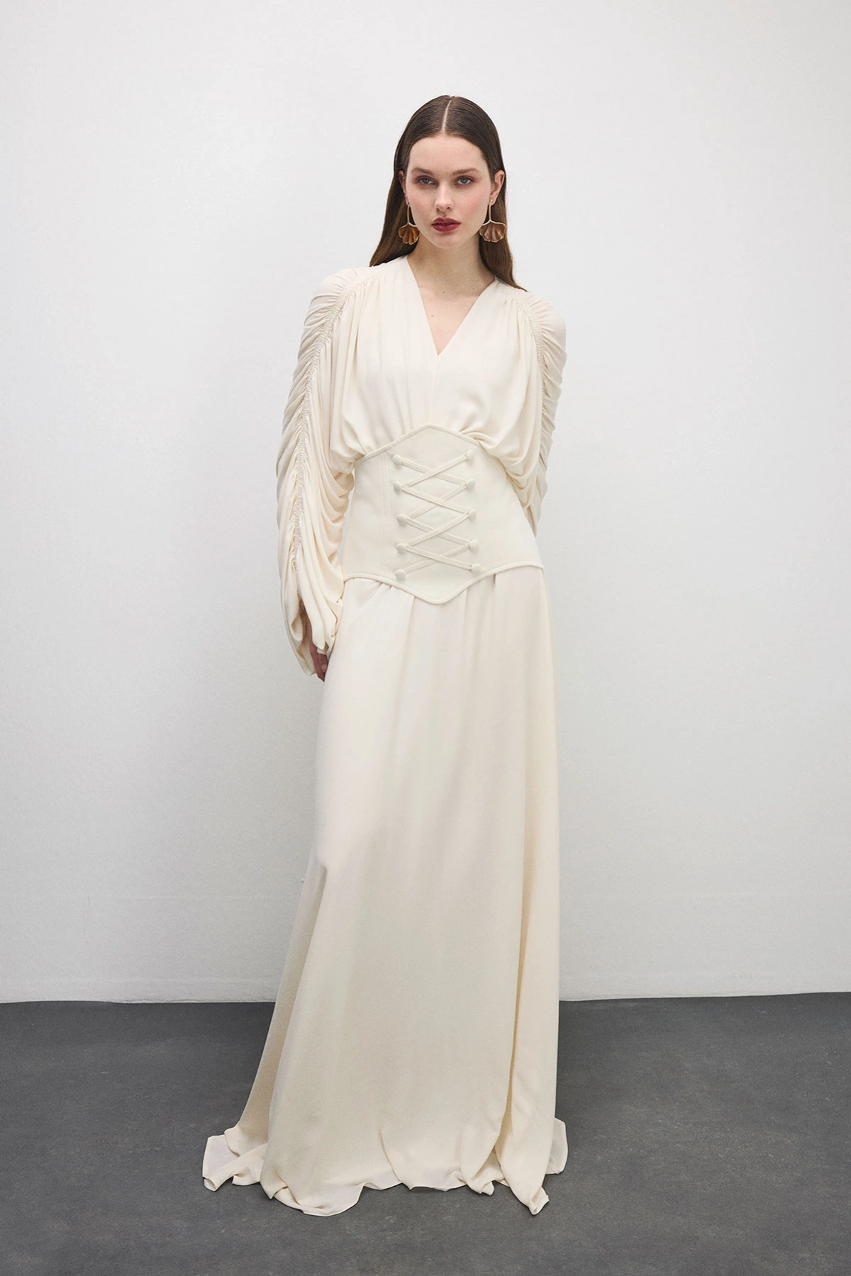 Breeze Drapeli Elbise Bej