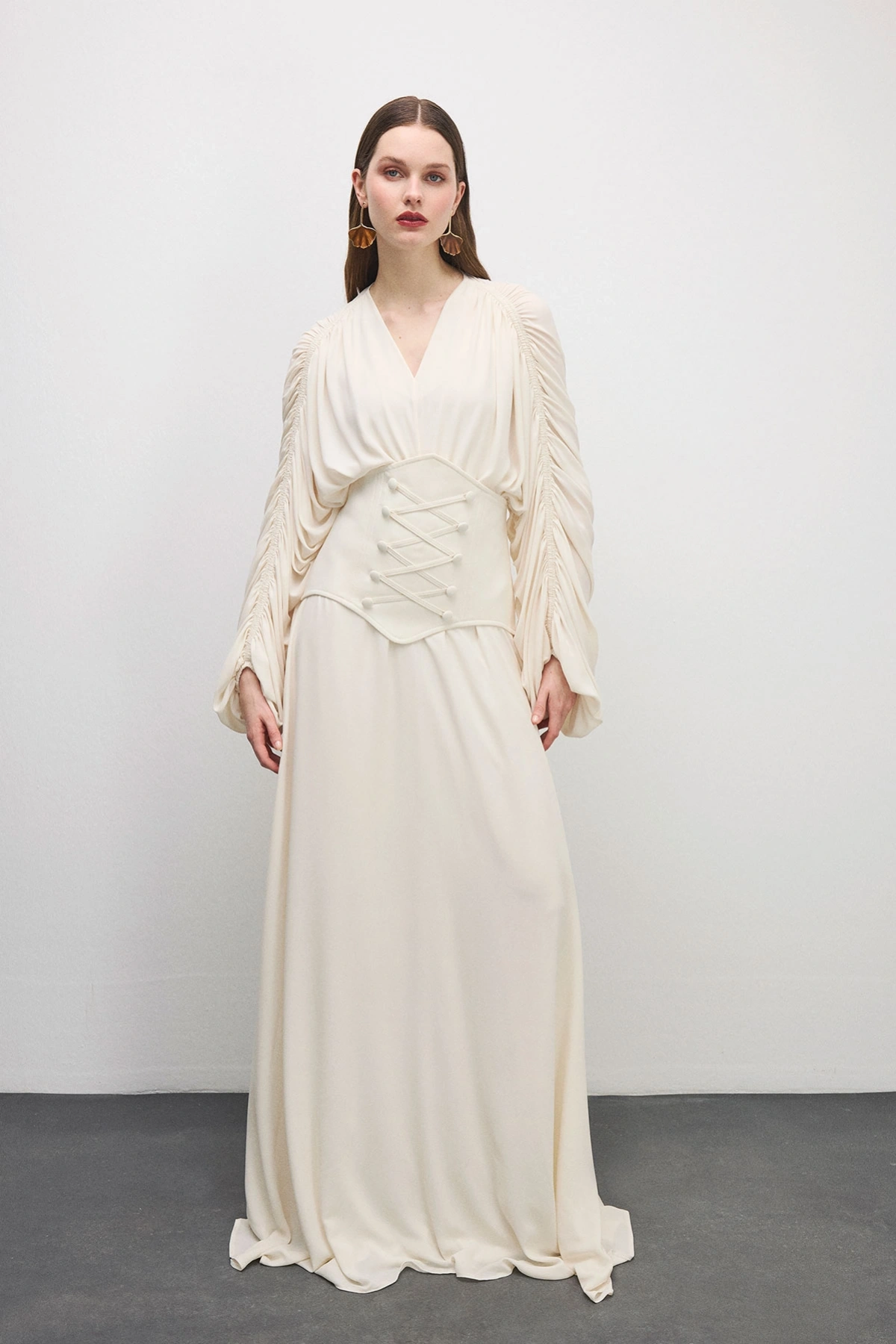 Breeze Drapeli Elbise Bej