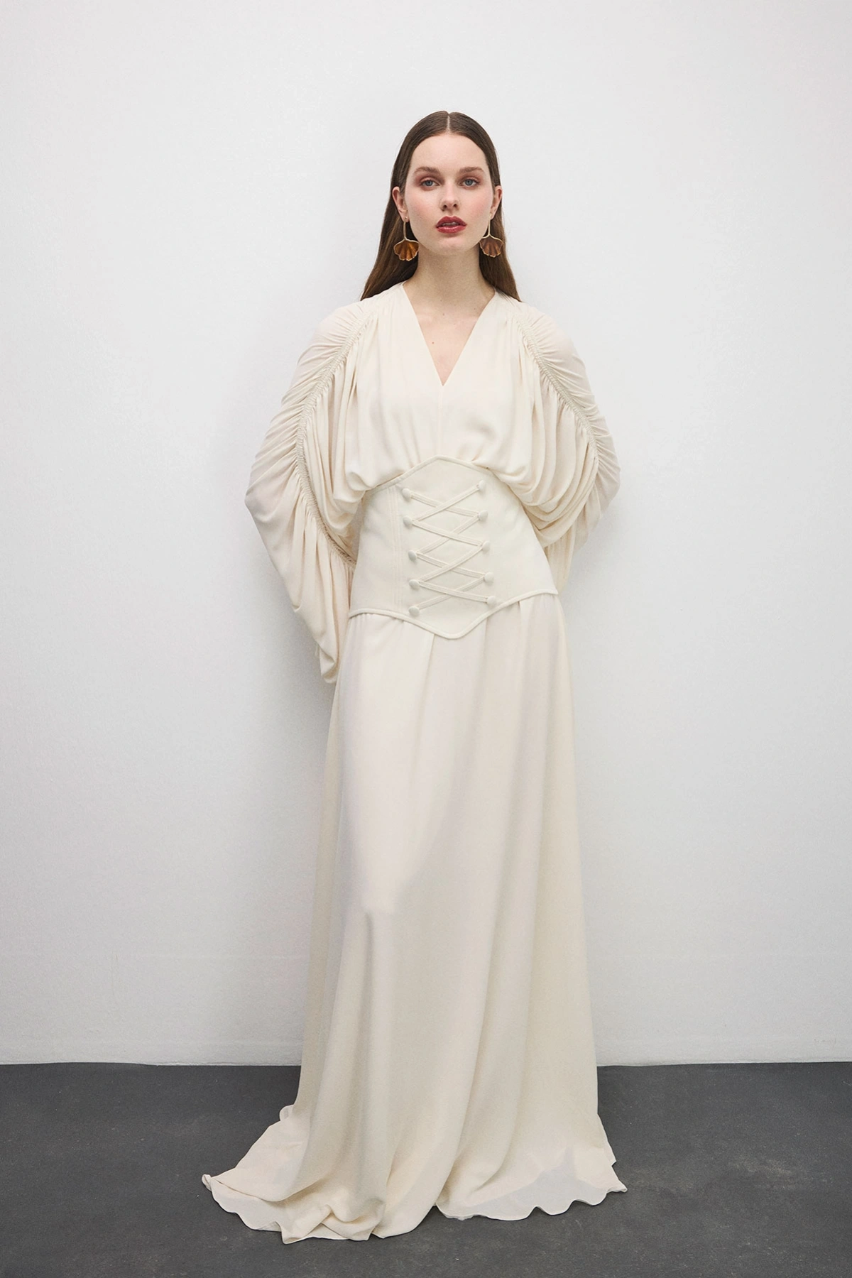 Breeze Drapeli Elbise Bej